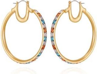 True Religion Crystal Hoop Earrings in Gold Tone at Nordstrom Rack