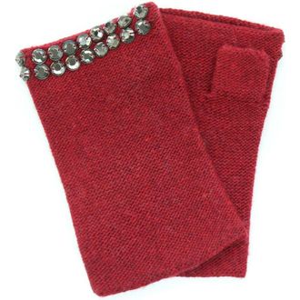 Portolano Crystal Embellished Cashmere Fingerless Gloves in Ashton Red at Nordstrom Rack