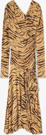 Ganni Green Zebra Print Ruched Dress - Size 32 Viscose