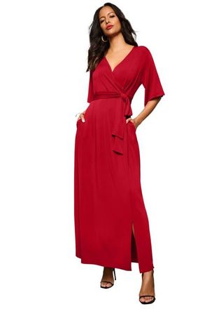 Roaman's Plus Size Flutter Sleeve Wrap Maxi Dress in Classic Red at Nordstrom, Size 32