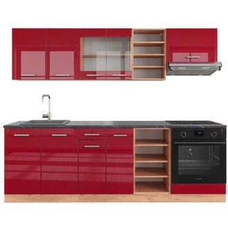 Vicco Mueble De Cocina R-line, Burdeos Brillo Intenso/roble Dorado, 240 Cm, Et Antracita