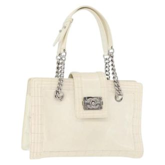 Chanel Pre-owned Shoulder Bags, female, White, Size: ONE SIZE Pre-owned Vintage Patent Leather Shoulder Bag