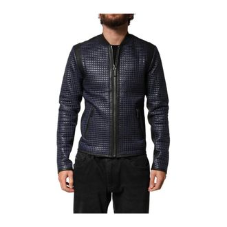 Dolce & Gabbana Bomber Jackets, male, Blue, Size: S Nylon Full Zip Bomber Jacket