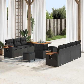 vidaXL Conjunto De Sof&aacute; De Jard&iacute;n 10 Pcs Negro 80 X 80 X 71 Cm Vidaxl