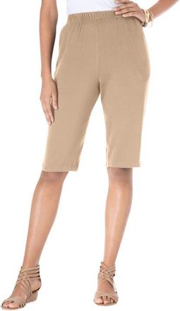 Roaman's Plus Size Soft Knit Pull On Bermuda Short in New Khaki at Nordstrom, Size Small
