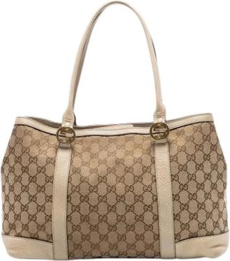 Gucci Pre-owned Handbags, female, Beige, Size: ONE SIZE Pre-owned Canvas Tote