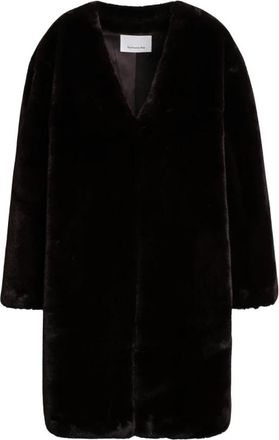 Frankie Shop Matera Kraagloze Imitatiebont Jas - Dames - Jassen - Bruin - L - Jassen