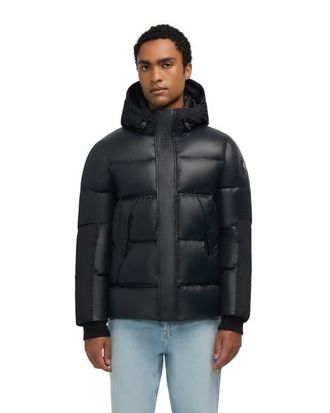 Pajar Nuray Mixed Media Color Block Puffer with Fixed Hood in Black at Nordstrom, Size Xx-Large