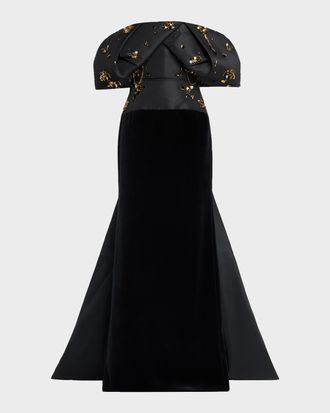 Bibhu Mohapatra Jugnu Embroidered Faille And Velvet Off-The-Shoulder Gown