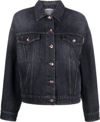 Brunello Cucinelli Authentic Monili-embellished denim jacket - women - Cotton/Eco Brass/Cotton - 42 - Grey