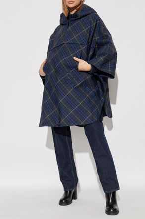 Burberry Checkered Poncho, Womens, Navy Blue