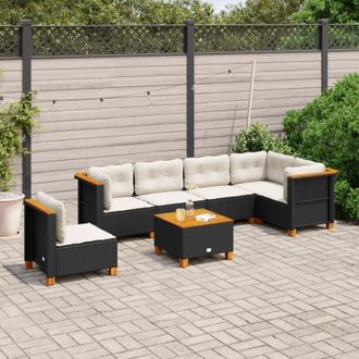 vidaXL Vidaxl - Set De Sof&aacute;s De Jard&iacute;n 7 Pzas Con Cojines Rat&aacute;n Sint&eacute;tico Negro