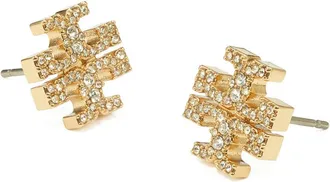 Tory Burch Womens Earrings Double T Gold-Plated Brass Metallic