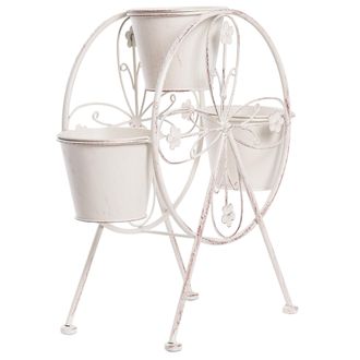 Beliani Macetero De Metal Para Jard&iacute;n Motivo Noria Interior Y Exterior Soporte Para Macetas 43 X 15 X 42 Cm De Hierro Blanco Crema Crowberry