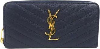 Saint Laurent Pre-owned Vintage Lange Portemonnee (bi-fold) - Dames - Pre-owned - Blauw - Maat: ONE Size Leer