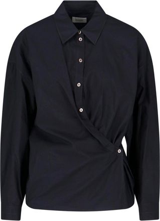 Christophe Lemaire Black Draped Cotton Silk Wrap Shirt