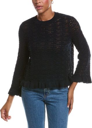 Autumn Cashmere Pointelle Ruffle Edge Crewneck Sweater