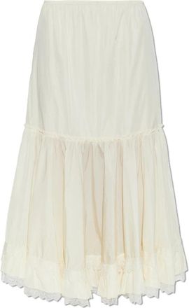 Ganni Lace Ruffle Skirt - Dames - Midirokken - Beige - XS - Polyester - Rokken