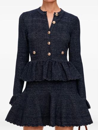 Self Portrait Navy Textured-knit Mini Dress
