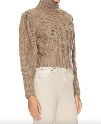 Astr Haisley Cable Knit Turtleneck Sweater In Brown