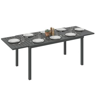 OUTSUNNY Mesa De Jard&iacute;n Extensible 150/225x85x75 Cm, Mesa De Comedor Exterior Extensible De Aluminio Con Tablero De Listones Para 6-8 Personas, Gris