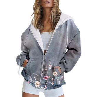 Generic My Orders Recent Orders Placed By Me Oversized Sweatshirt Women Fashion Autumn And Winter Warm Colorful Flower Print Casual Pocket Long Sleeve Drawstr