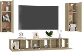 Berkfield Home Sturdy 5 Piece TV Cabinet Set Sonoma Oak Engineered Wood in Light Tan