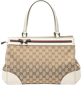 Gucci Beige & Ivory Monogrammed Canvas Medium Mayfair Tote (Authentic Pre- Loved)