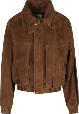 Magda Butrym Aviatorjack van su&egrave;de met drukknoopkraag - Dames - Bomber jackets - Bruin - XS - Su&egrave;de - Jassen