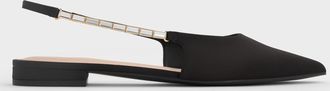 Charles & Keith Satin Crystal-Embellished Strap Slingback Flats