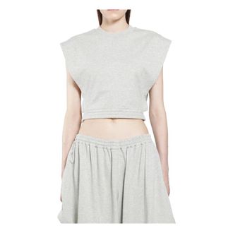 Alaia Fleece Jersey Crop Top - Dames - Tops zonder mouwen - Grijs - XS - Katoen - Tops