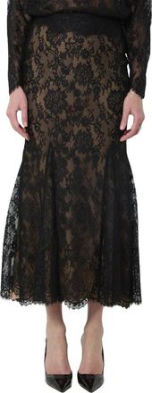 Self Portrait Lace Midi Skirt - Dames - Midirokken - Zwart - 2XS - Rokken