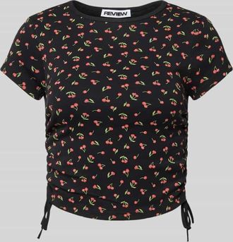 Review Cropped T-Shirt mit Raffungen in Black, Größe XL