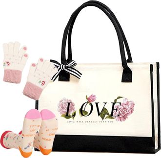 Generic Handbag Set, Canvas Tote Bag for Women With Wear socks and gloves, Personalized DIY White Tote Bag with Zip, Gifts for Women, Mom, Teachers - 43CM*30C