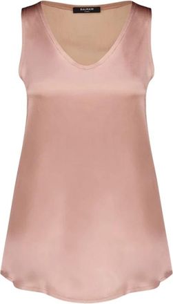 Balmain Zijden V-hals Mouwloze Top Beige Poudre - Dames - Tops zonder mouwen - Bruin - 2XS - Tops