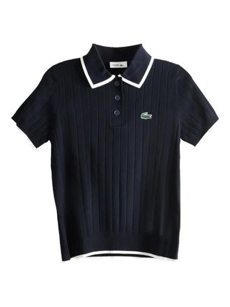 Lacoste ribbed-knit polo shirt - women - Rayon/Polyester - 40 - Blue