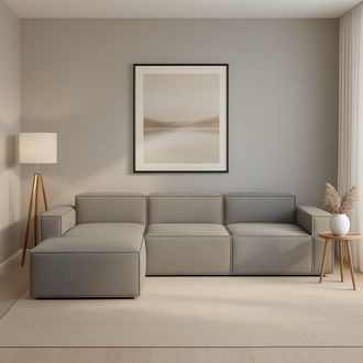 Dmora Sof&aacute; Fijo Dgarzy, Sof&aacute; Modular 4 Plazas Pen&iacute;nsula Izquierda, 100% Made In Italy, Sof&aacute; Moderno En Tela, Cm 340x170h70, Gris - Dmora
