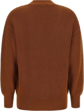 Elisabetta Franchi Ribbed Knit with Gold Closures Cardigan - Brown