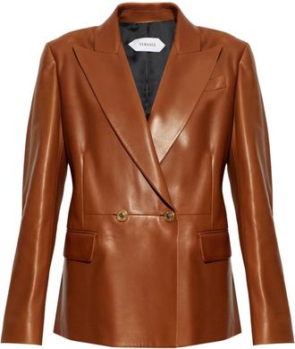 Versace Leren Jas Met Enkele Split - Dames - Blazers - Bruin - S - Leer - Jassen