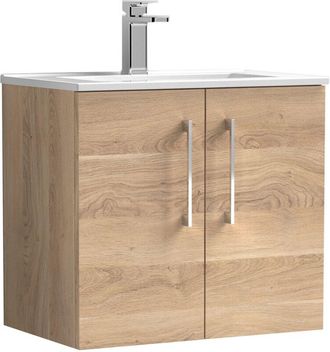 Nuie Nuie - Arno Wall Hung 2-Door Vanity Unit with Basin-2 600mm Wide - Bleached Oak