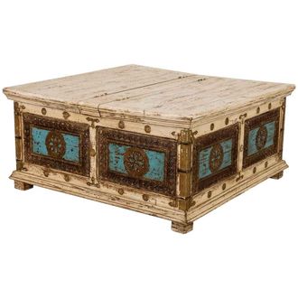 Wanderlust Deco Mesa De Centro De Madera Artesanal Blanca 100x100x47h Cm