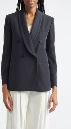 Emporio Armani Relaxed Fit Double Breasted Cupro Blazer in Solid Black at Nordstrom, Size 14 Us