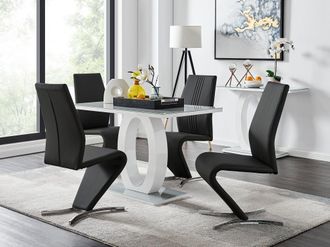 Furniturebox Giovani Grey White Modern High Gloss & Glass Dining Table & 4 Willow Chairs Set in Black