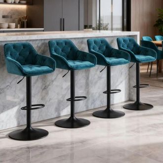 Ainpecca 4pcs Luxury Bar Stools Velvet Dining stools Padded Armrest Swivel Bar Chairs Height adjustable Breakfast Kitchen-Yellow