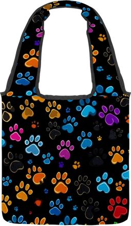 Generic Colorful Paw Prints Reversible Canvas Shoulder Tote - Double-Sided Print, 12oz Cotton, 27cm Drop, Fold-Flat Bag for Travel, Shopping, Street Outings