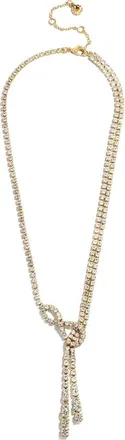 BaubleBar Ida Bow Crystal Lariat Necklace in Clear at Nordstrom