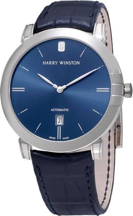 Harry Winston Midnight Blue Dial Blue Leather Automatic Mens Watch MIDAHD42WW002
