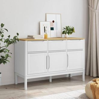 Berkfield Home Sideboard FLORO White 114x43x74 cm Solid Wood Pine | Size: 114 x 43 x 74 cm