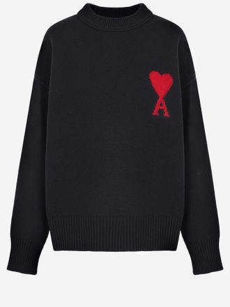 Ami Virgin Wool Crew-Neck Sweater - Black