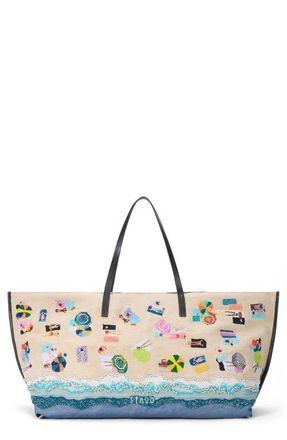 Staud Large Christos Beaded & Embroidered Jute Tote in Beach Day at Nordstrom